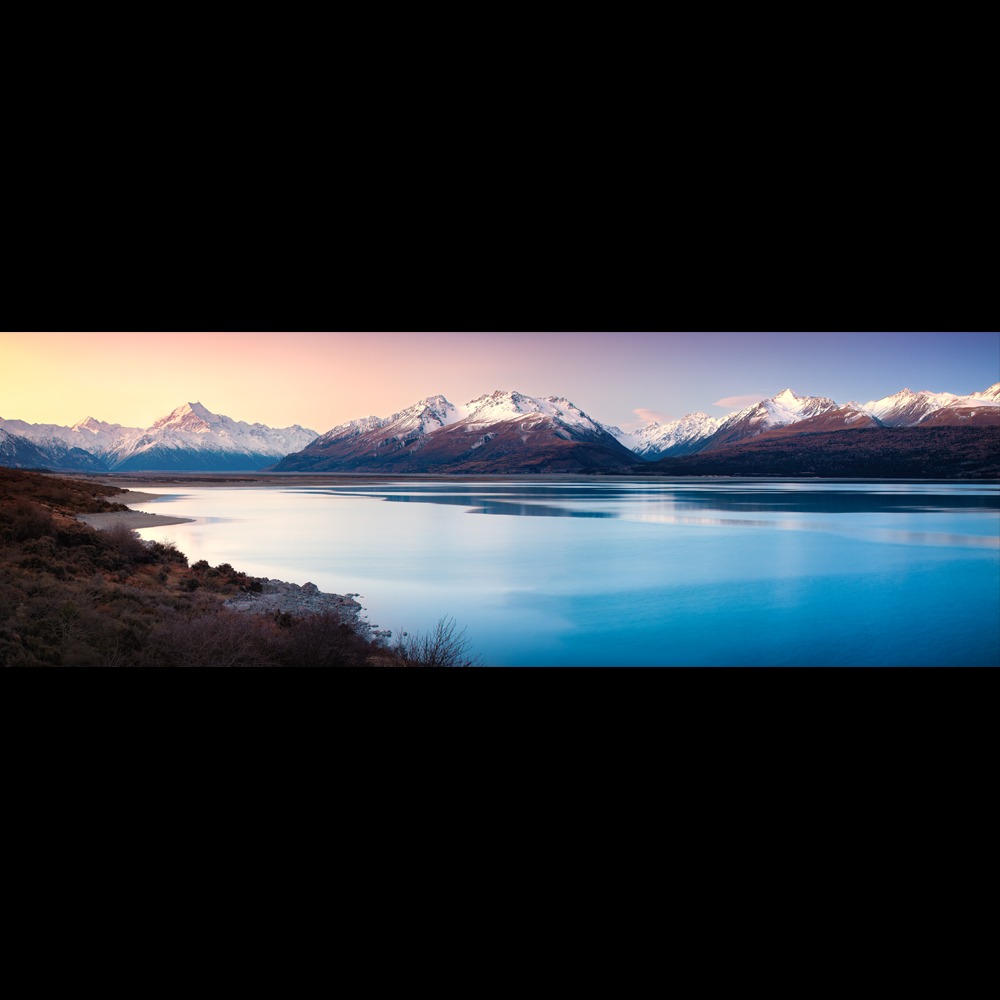 Nz90 Mount Cook Against Lake Pukaki At Sunset New Zealand Images Stewart And Murphy
